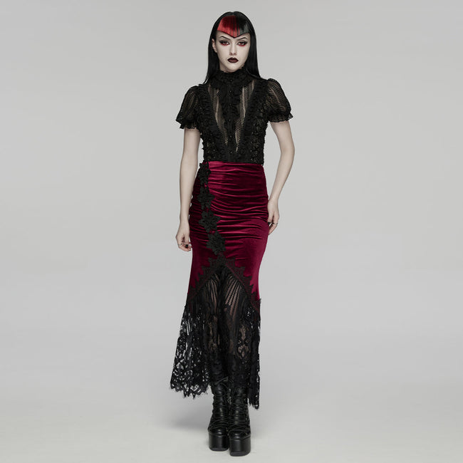 Goth velvet lace fishtail skirt