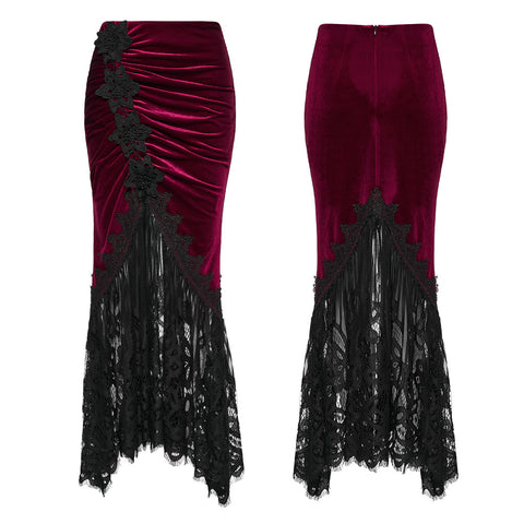 Goth velvet lace fishtail skirt