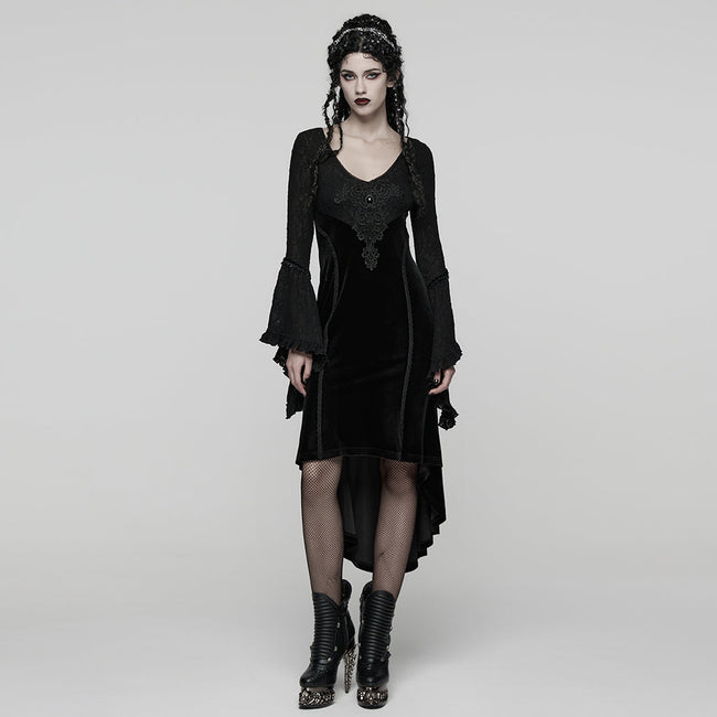 Goth Ruffled Sleeves Velvet Dress