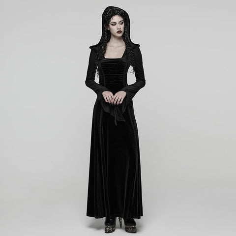 Goth Hooded Velvet Dress
