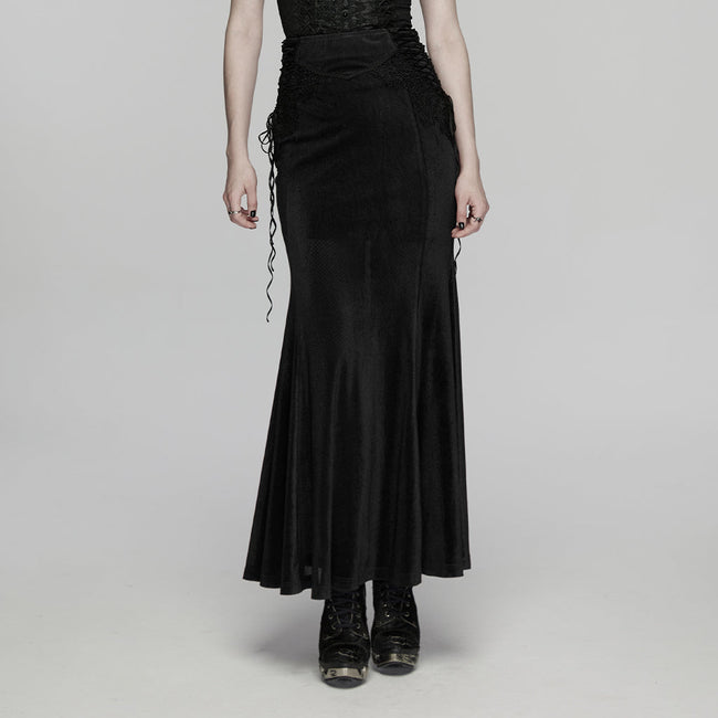 Goth lace velvet fishtail skirt