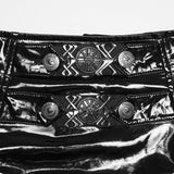 Punk patent leather military skirt