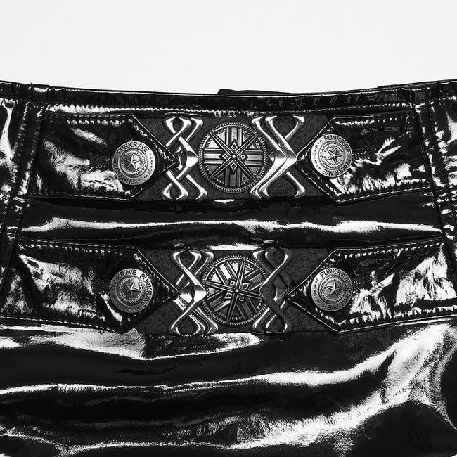 Punk patent leather military skirt
