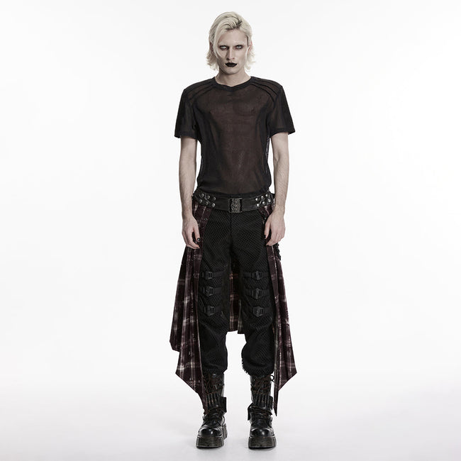 Punk vintage denim plaid skirt For Men