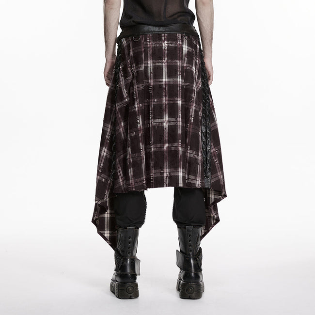 Punk vintage denim plaid skirt For Men