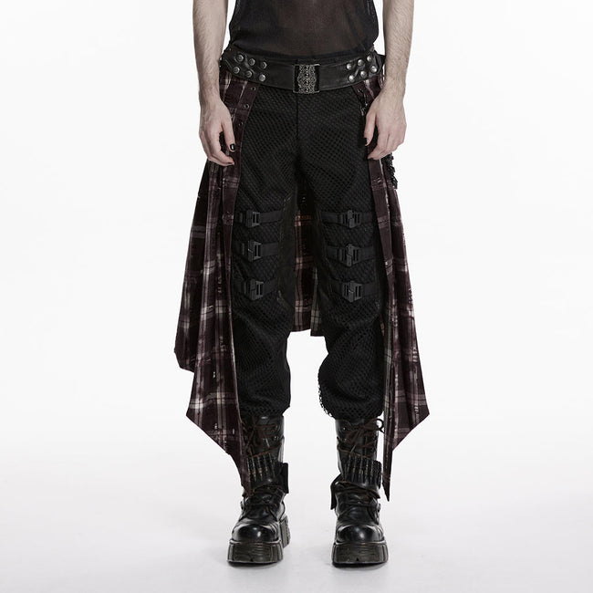 Punk vintage denim plaid skirt For Men