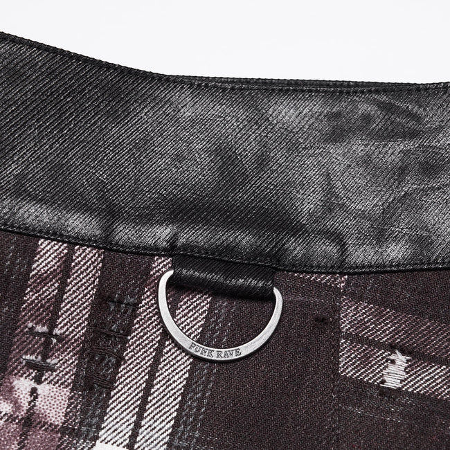 Punk vintage denim plaid skirt For Men