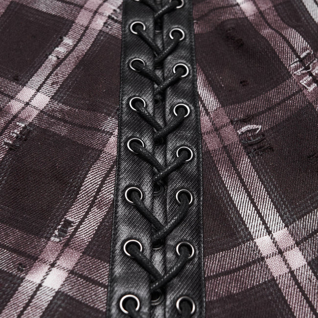 Punk vintage denim plaid skirt For Men
