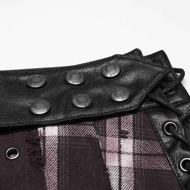 Punk vintage denim plaid skirt For Men