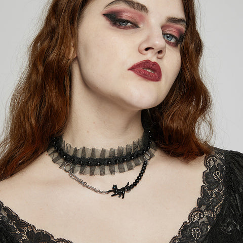 Punk Mesh Black Cat Choker