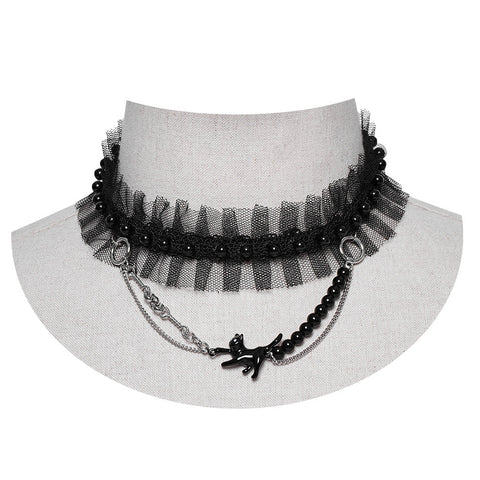 Punk Mesh Black Cat Choker
