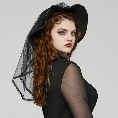 Goth Rivet Mesh Formal Hat