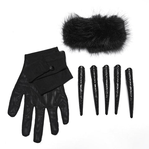 Fluffy Goth Gloves