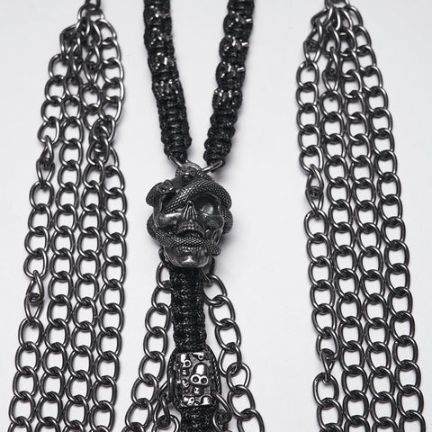 Doomsday Punk Snake-Wrapped Skull Necklace