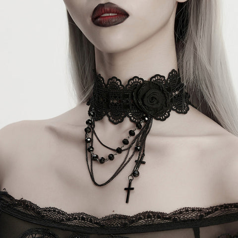 Goth Rose Beaded Choker