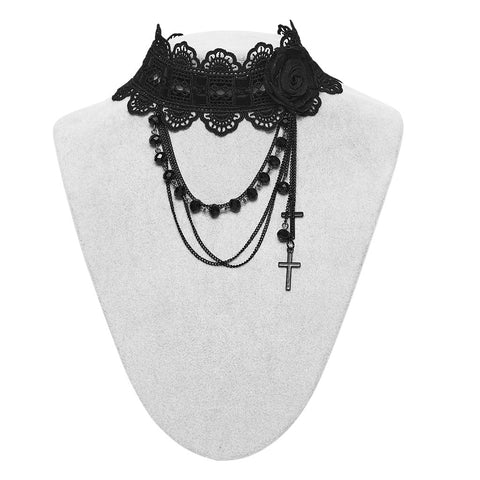 Goth Rose Beaded Choker