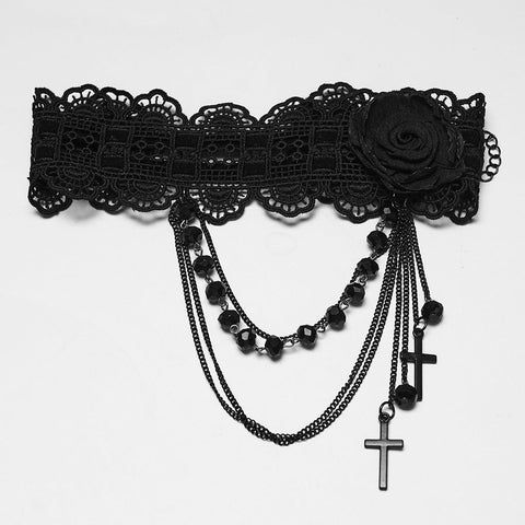 Goth Rose Beaded Choker