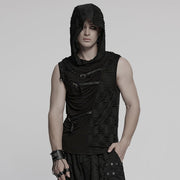 Punk asymmetrical splicing hooded vest
