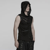 Punk asymmetrical splicing hooded vest