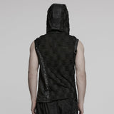 Punk asymmetrical splicing hooded vest