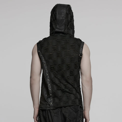 Punk asymmetrical splicing hooded vest