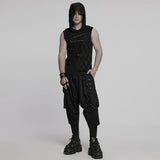 Punk asymmetrical splicing hooded vest