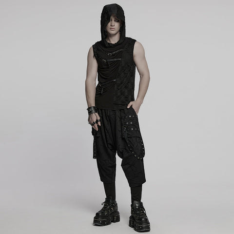 Punk asymmetrical splicing hooded vest