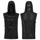 Punk asymmetrical splicing hooded vest