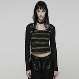 Cool Striped Tattered Punk T-shirt