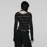 Cool Striped Tattered Punk T-shirt