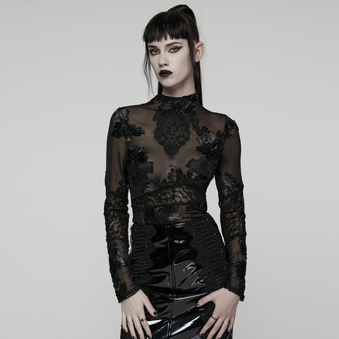 Goth 3D Floral Mesh Lace Undershirt