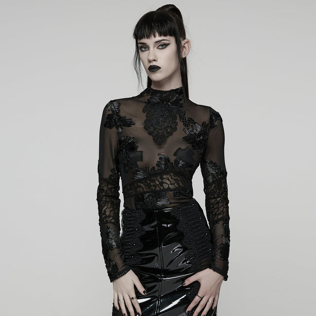 Goth 3D Floral Mesh Lace Undershirt