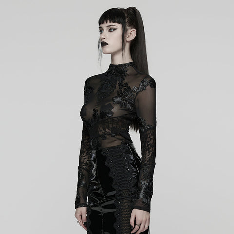 Goth 3D Floral Mesh Lace Undershirt