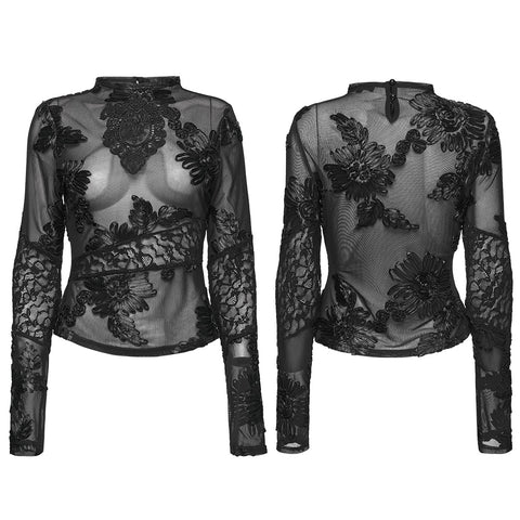 Goth 3D Floral Mesh Lace Undershirt