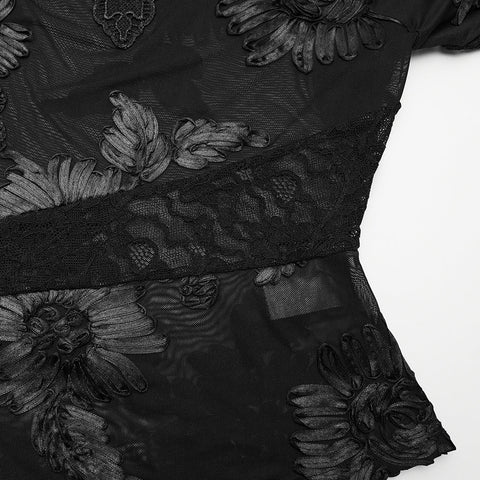 Goth 3D Floral Mesh Lace Undershirt
