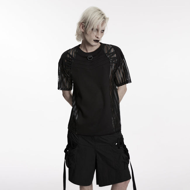 Mesh cage type sleeves T-shirt