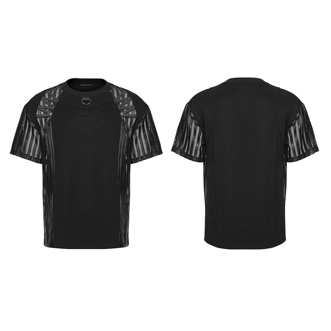 Mesh cage type sleeves T-shirt