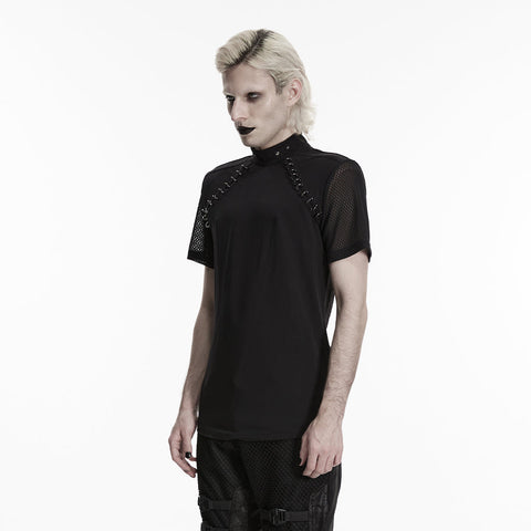 Dark punk mesh T-shirt for men
