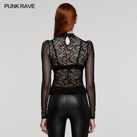 Goth  bubble embroidery lace shirt