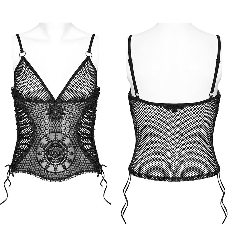 Goth Lace Mesh Embroidered Perspective Top– PUNK RAVE UK