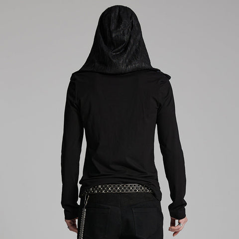 Dark hooded cross overlapping T-shirt