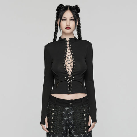 Punk drawstring structure T-shirt