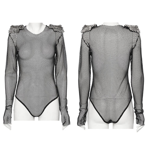 Punk sexy rhinestone mesh bodysuit