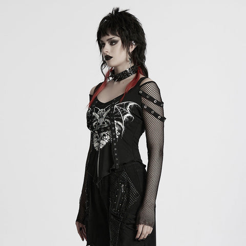 Punk bat skull printed T-shirt