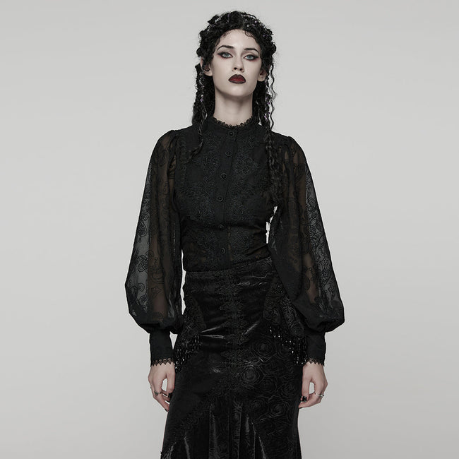 Goth Embroidered Chiffon Shirt