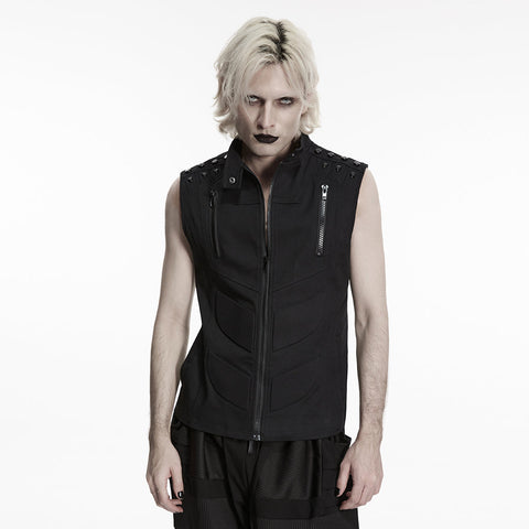 Stand up collar Cyberpunk vest with Shoulder rivets