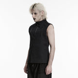 Stand up collar Cyberpunk vest with Shoulder rivets