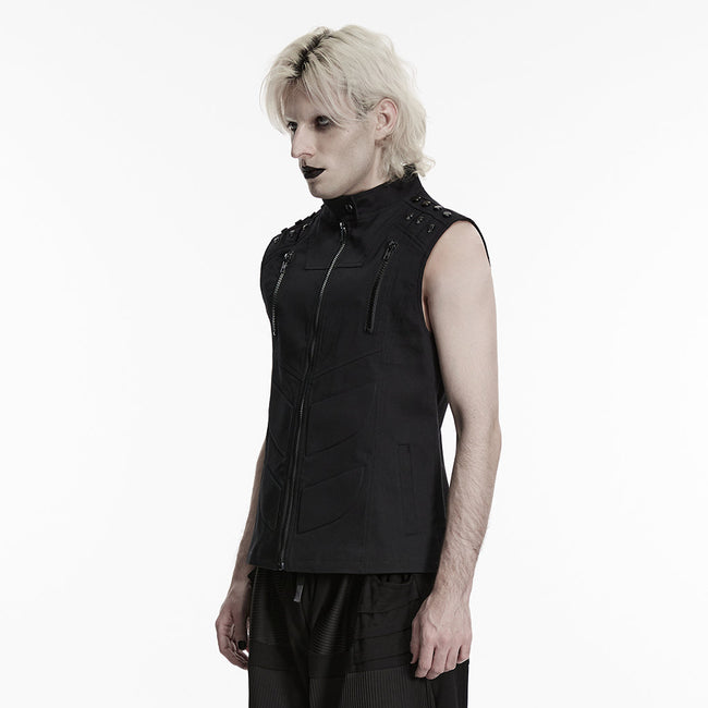 Stand up collar Cyberpunk vest with Shoulder rivets