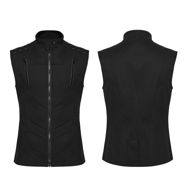Stand up collar Cyberpunk vest with Shoulder rivets