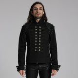 Black Rugged Denim Punk Jacket For Men With Removable Sleeves